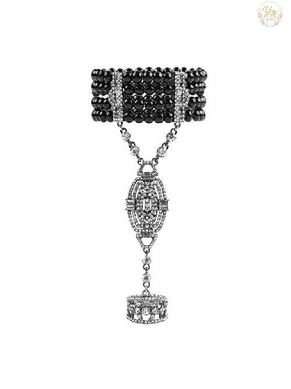 1920s Flapper Bracelet Ring Set Imitation Pearl Crystal Gatsby Accessories